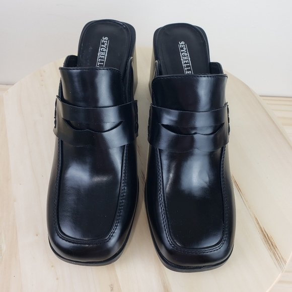 Seychelles Kami Black mules Size 10M Block Chunky Heel 90s Y2K Preppy Academia - Picture 6 of 12